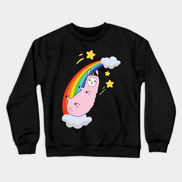 Llama On A Rainbow Crewneck Sweatshirt by Eugenex